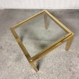 Small coffee table / Vintage brass and glass end table