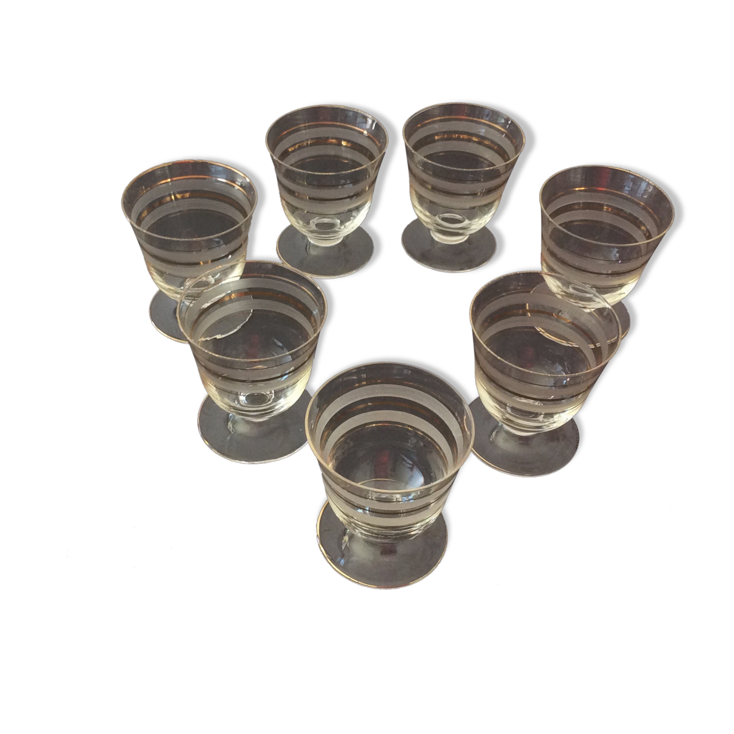 Fine glasses on pedestal with gold border - vintage