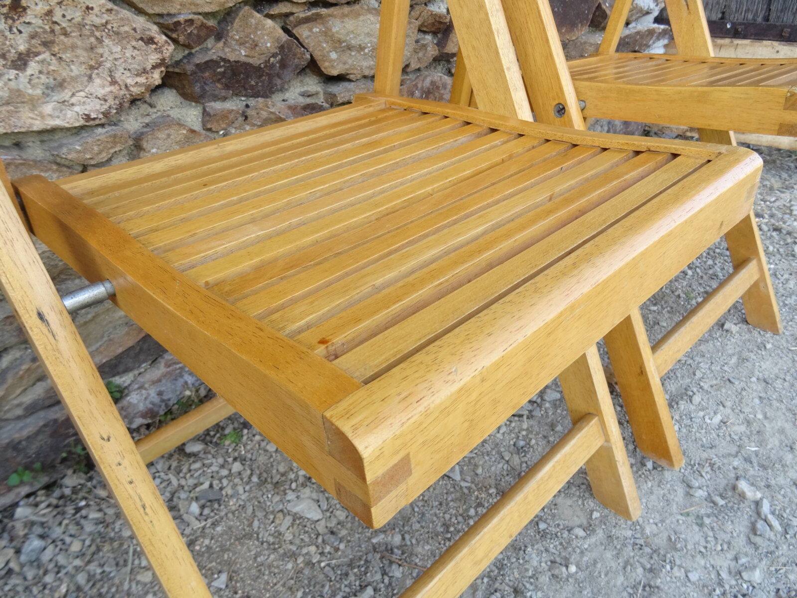 Series of 4 folding chairs in solid beech