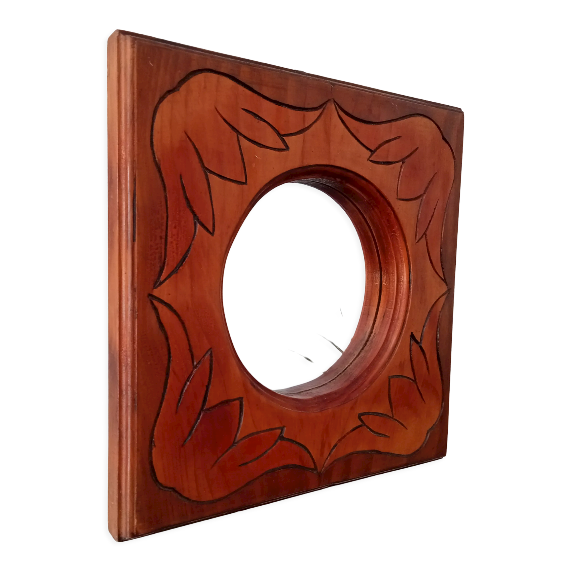 Vintage mirror in carved solid wood, 35 cm