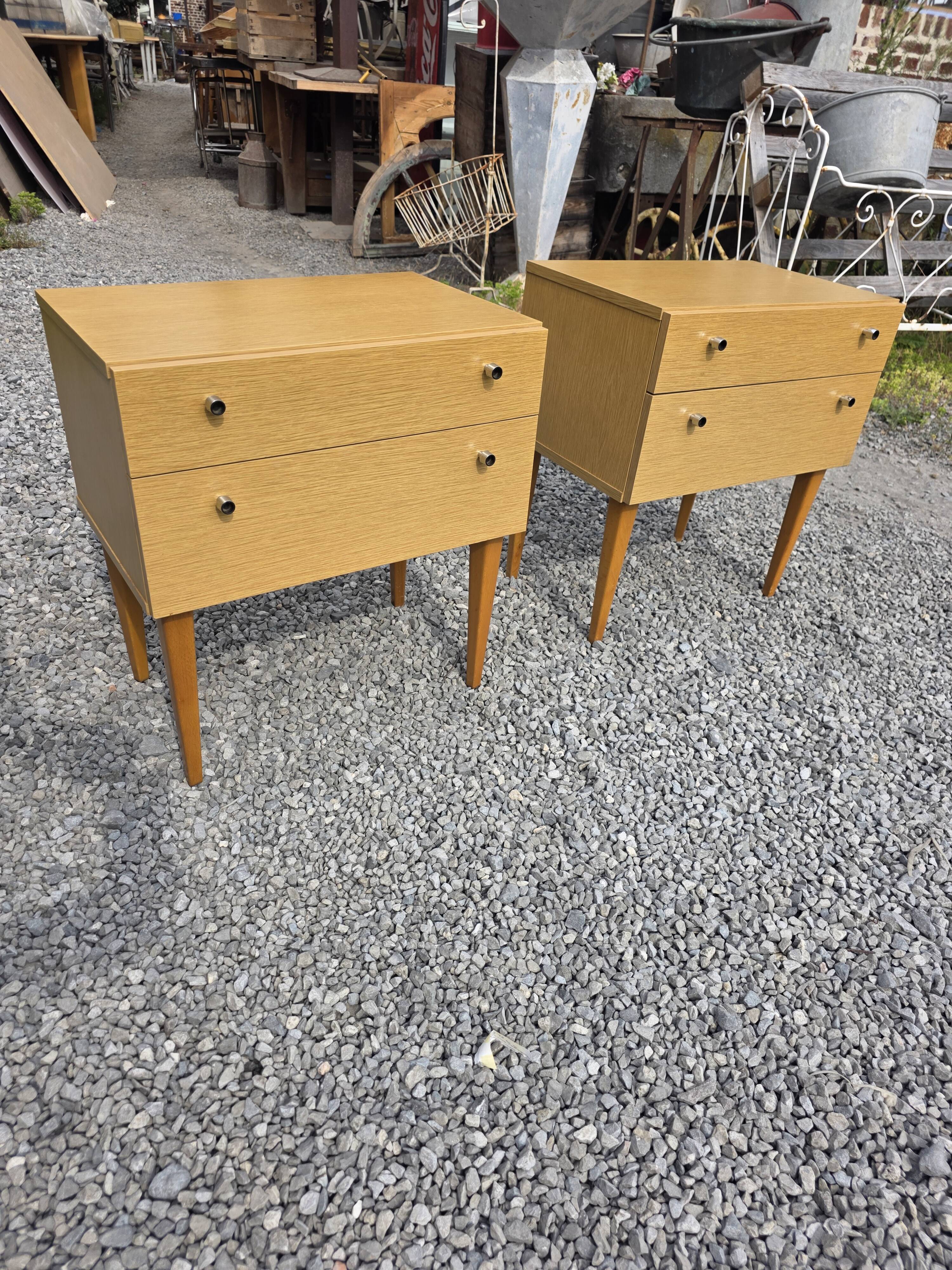 Pair of Scandinavian oak bedside tables from the 1960s.
