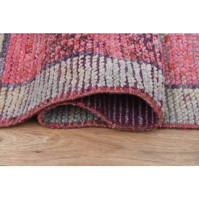 1970s Star Motif Vintage Turkish Oushak Wool Handmade Pink Runner 92x292