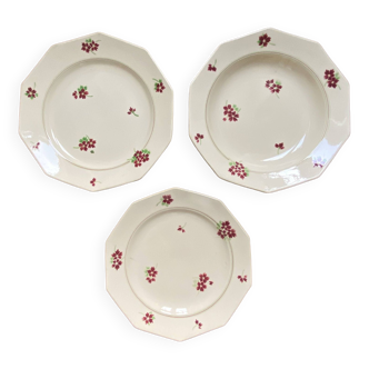 3 vintage earthenware serving dishes, 1940s, Moulins des Loups & Hamage, “Paul” series