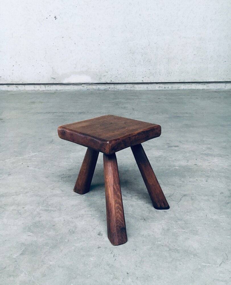 Small Tripod Oak Side Table / Stool, Belgium, 1950s