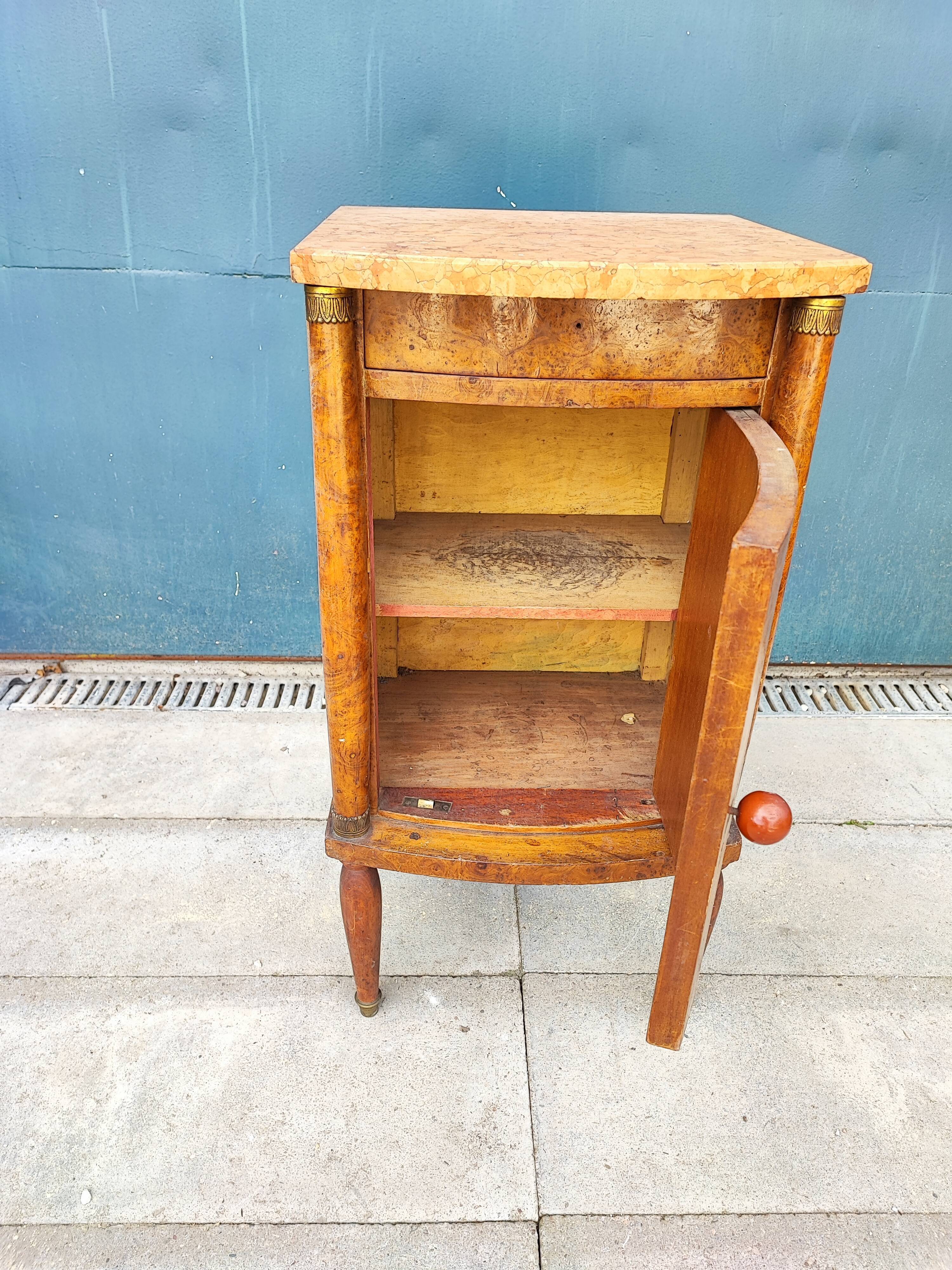 Empire style bedside table marble top