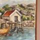 Mid-Century Oil on Canvas “houses with Boat” by Unknown, Vintage & Framed