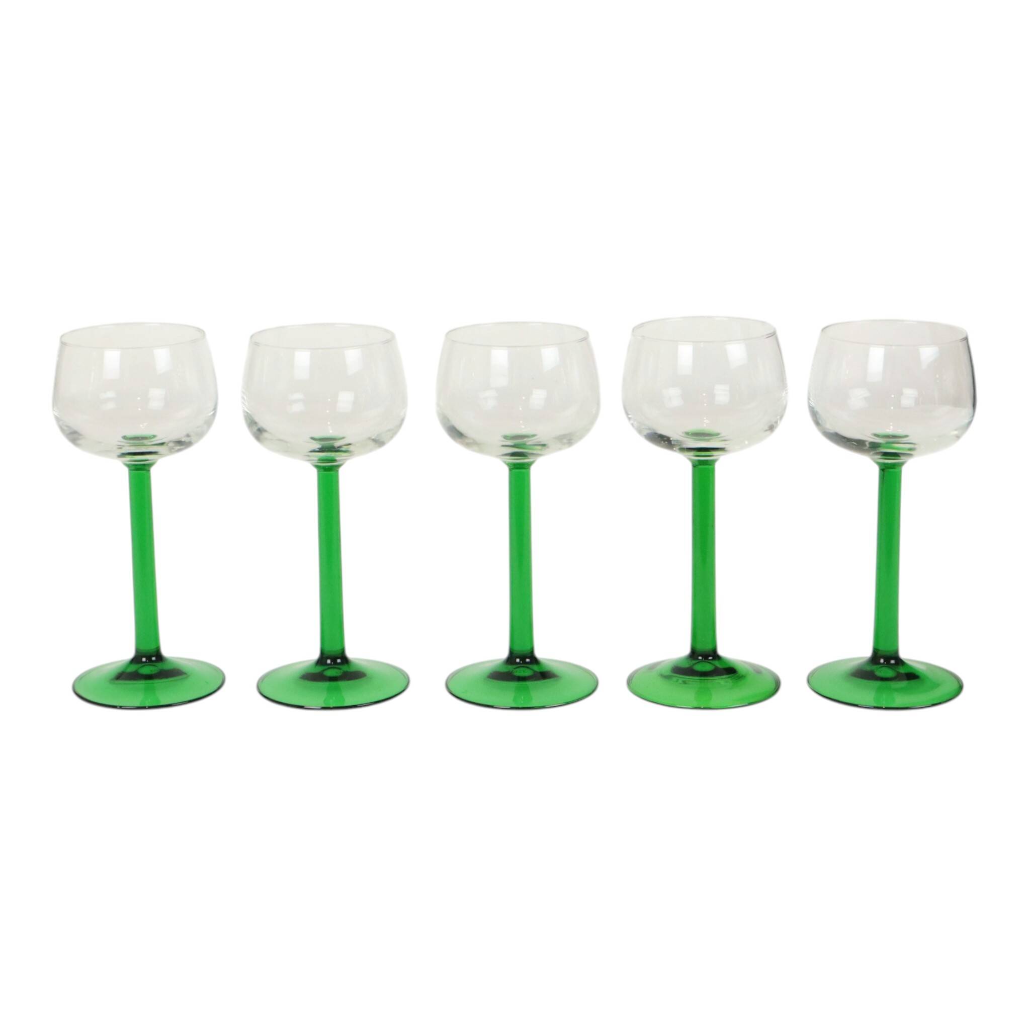 Set of 10 Vintage Luminarc Alsace Wine Glasses Thick Green Stems