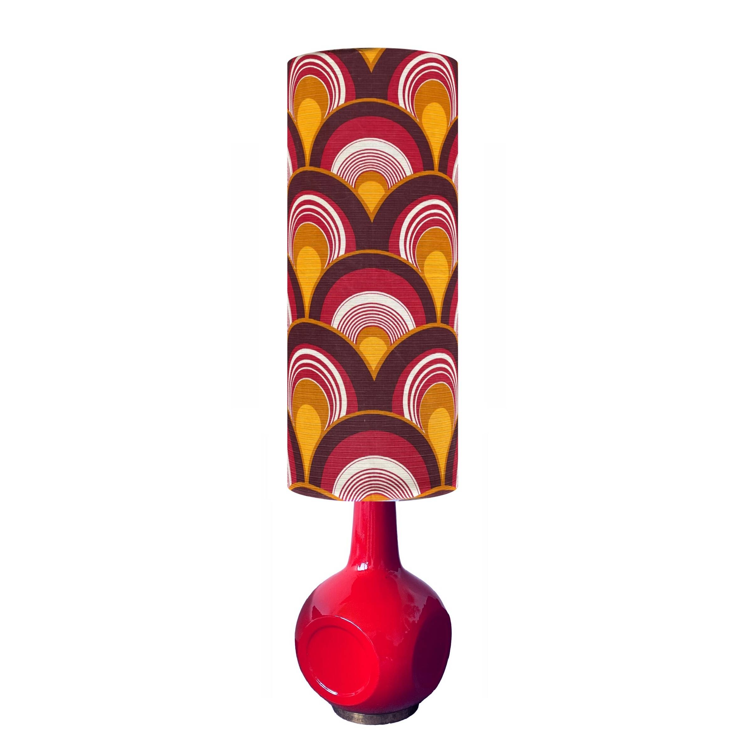 Saga floor lamp - red ceramic and vintage fabric 1970s
