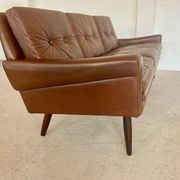 Vintage Danish retro Svend Skipper 3 person sofa in chestnut brown leather