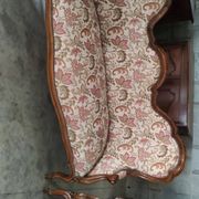 Three-piece walnut living room set consisting of two armchairs and one sofa