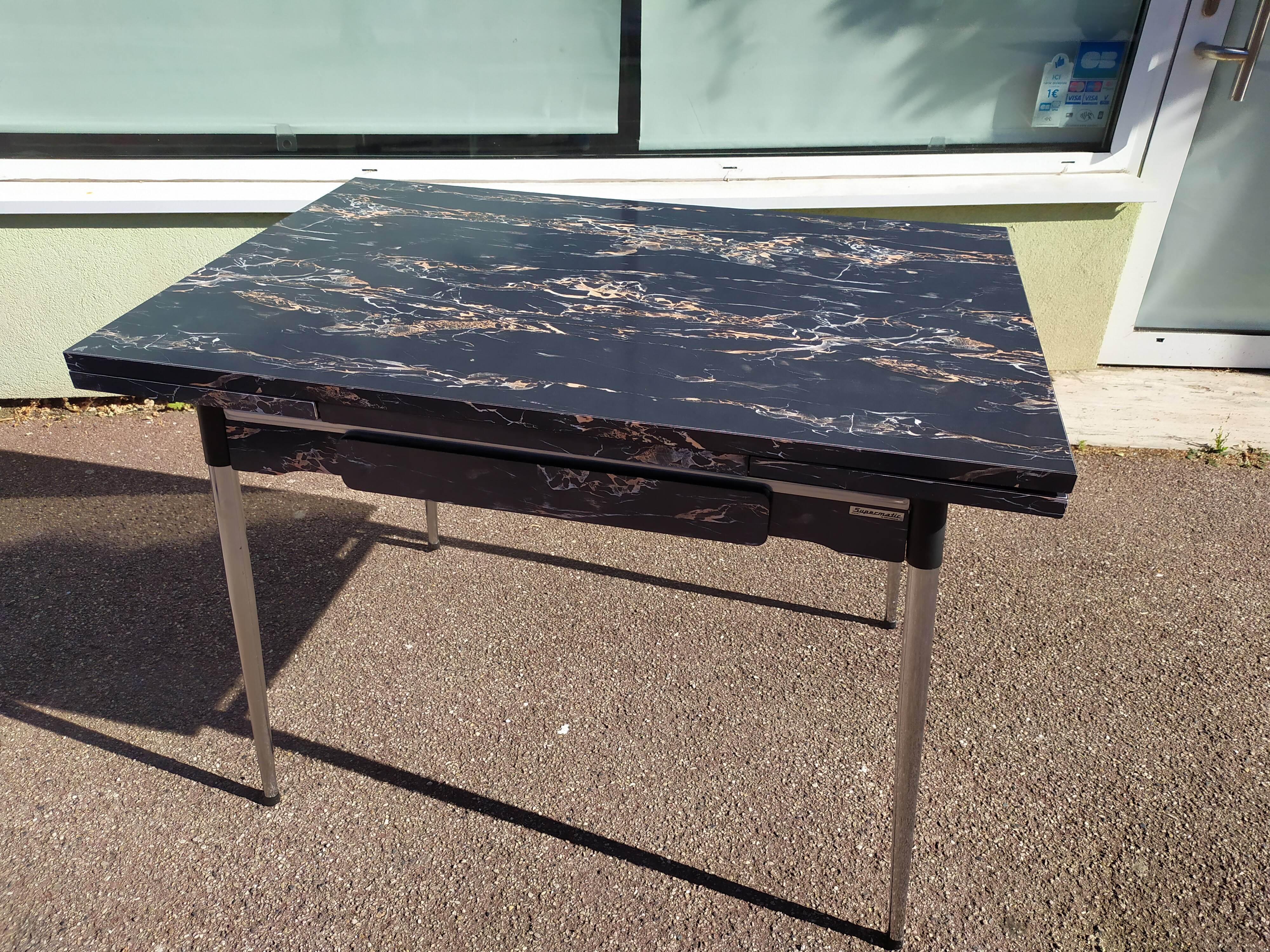 Formica black marble dining table - 1960 - Supermatic - vintage