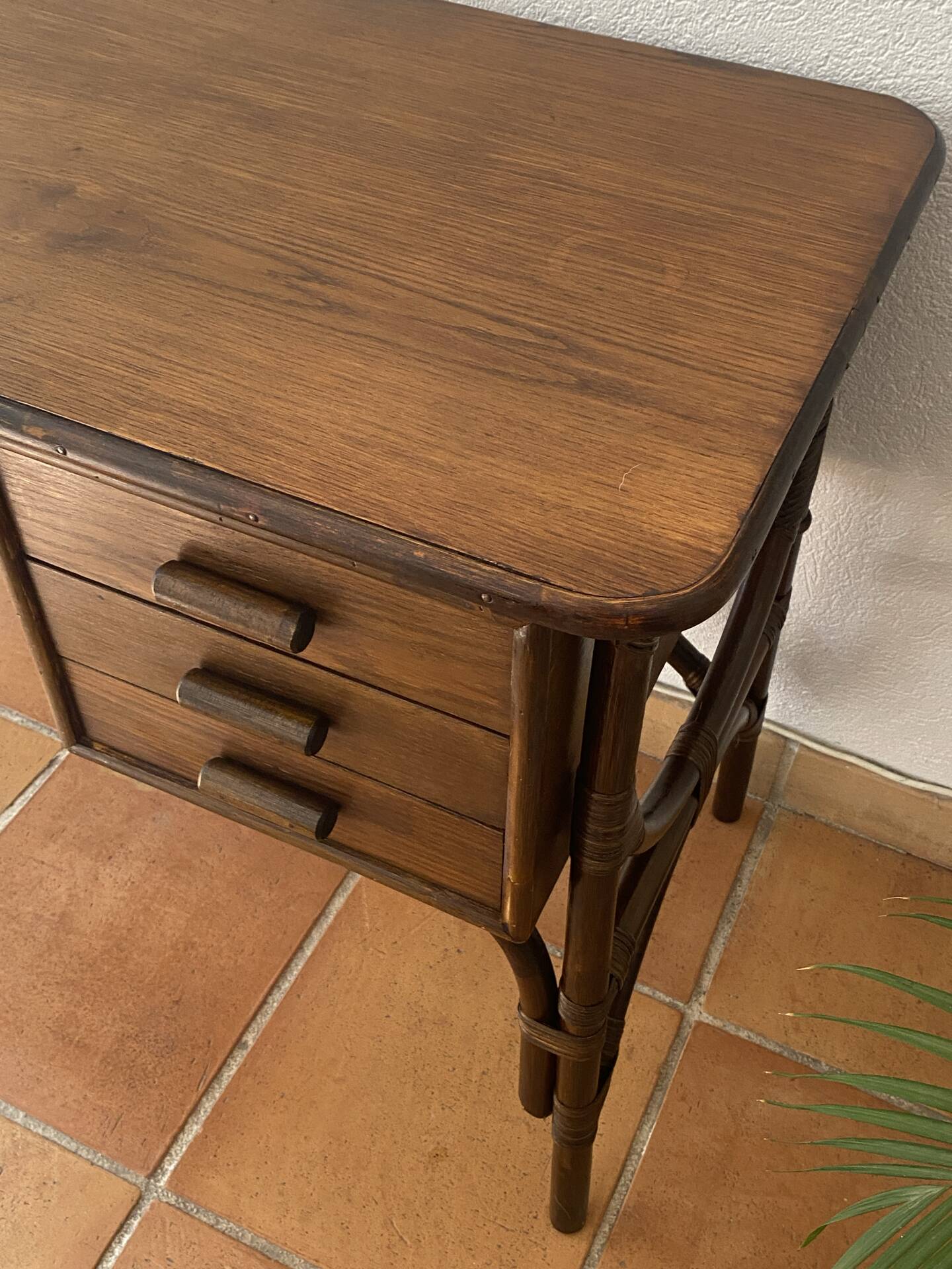 Rattan desk with three drawers