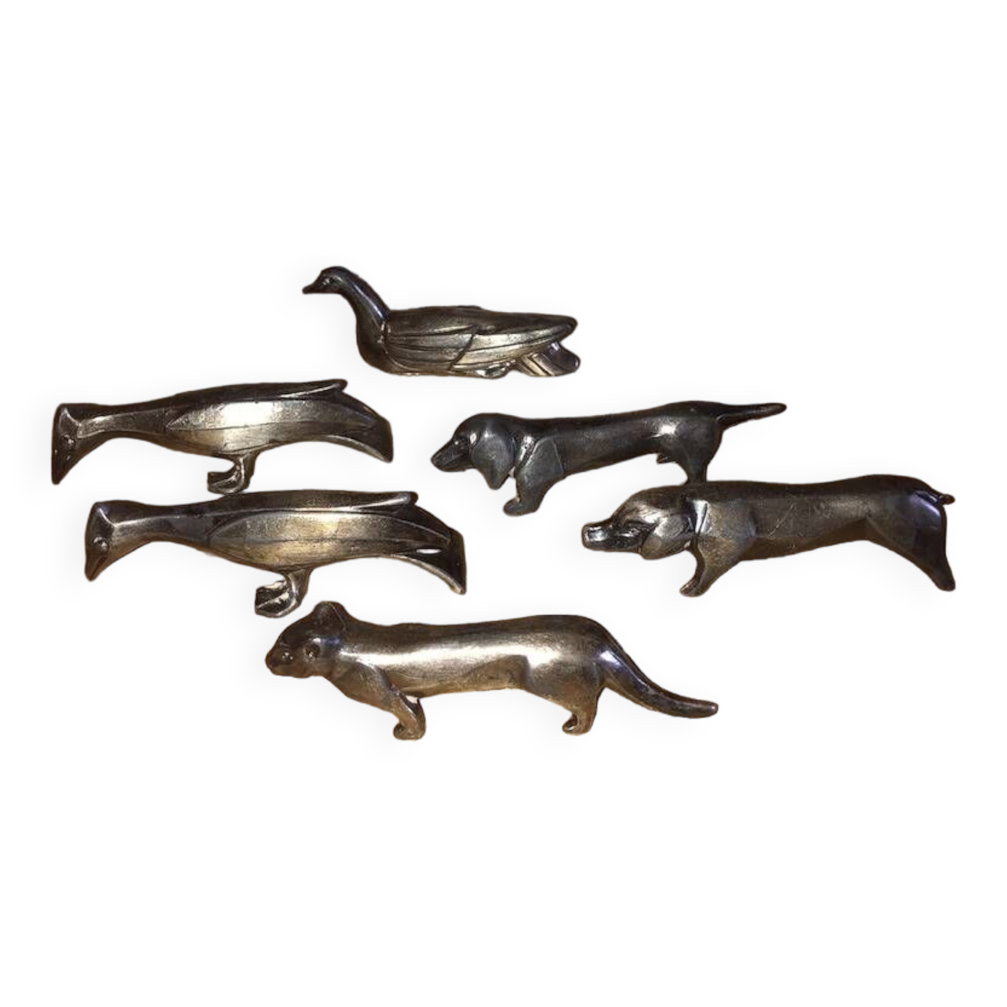 Set of 6 art deco animal knife holders