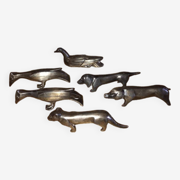 Set of 6 art deco animal knife holders