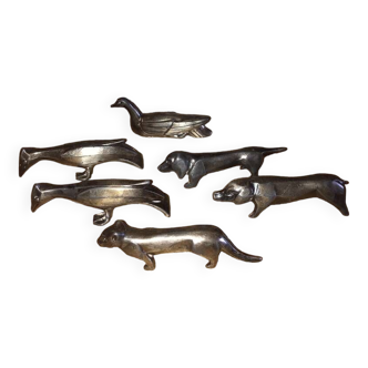 Set of 6 art deco animal knife holders