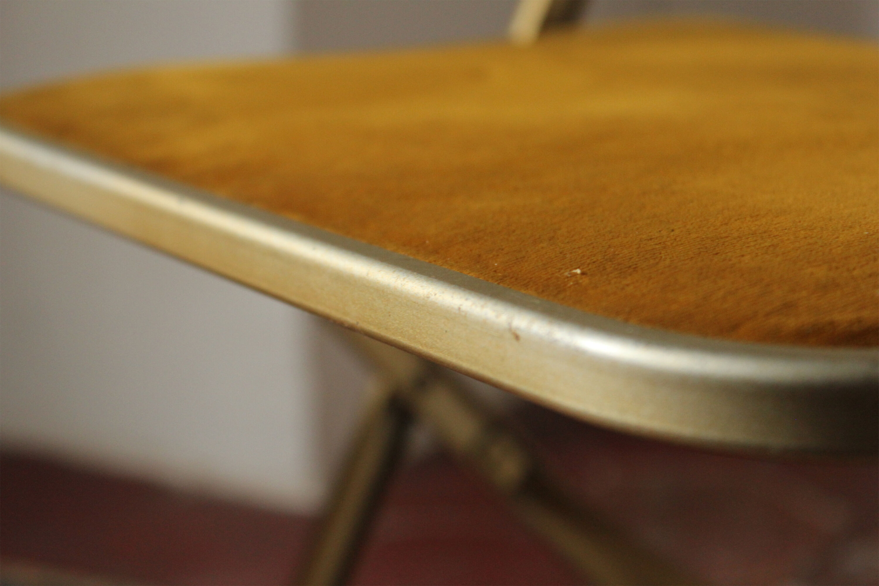 Folding chaisor chairs, gold structure and vintage golden yellow velvet