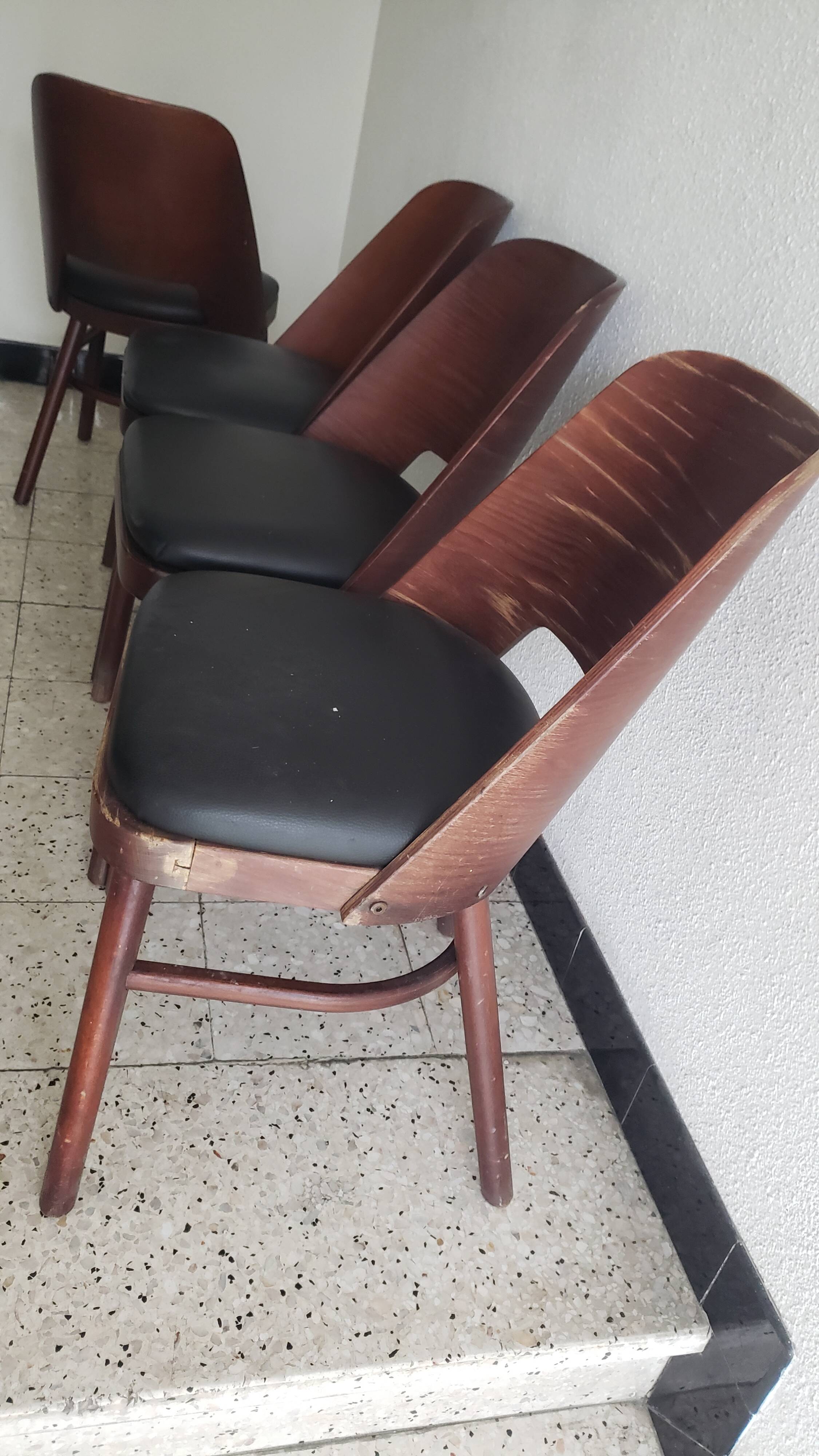 Set of 4 vintage faux wood chairs in the style of Hoswald Haerdtl