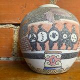 Antique Polychrome Ceramic Ball Vase Made in France Vintage