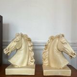 Paire de serre-livres chevaux anciens en plâtre