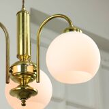 Lustre Mid-Century en Laiton et Opaline, Italie