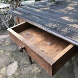 Old farmhouse table desk 1 drawer solid wood patinated black top