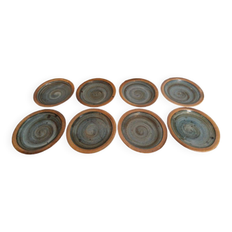 Set of 8 deep plates in Pierre Digan stoneware from the 70s