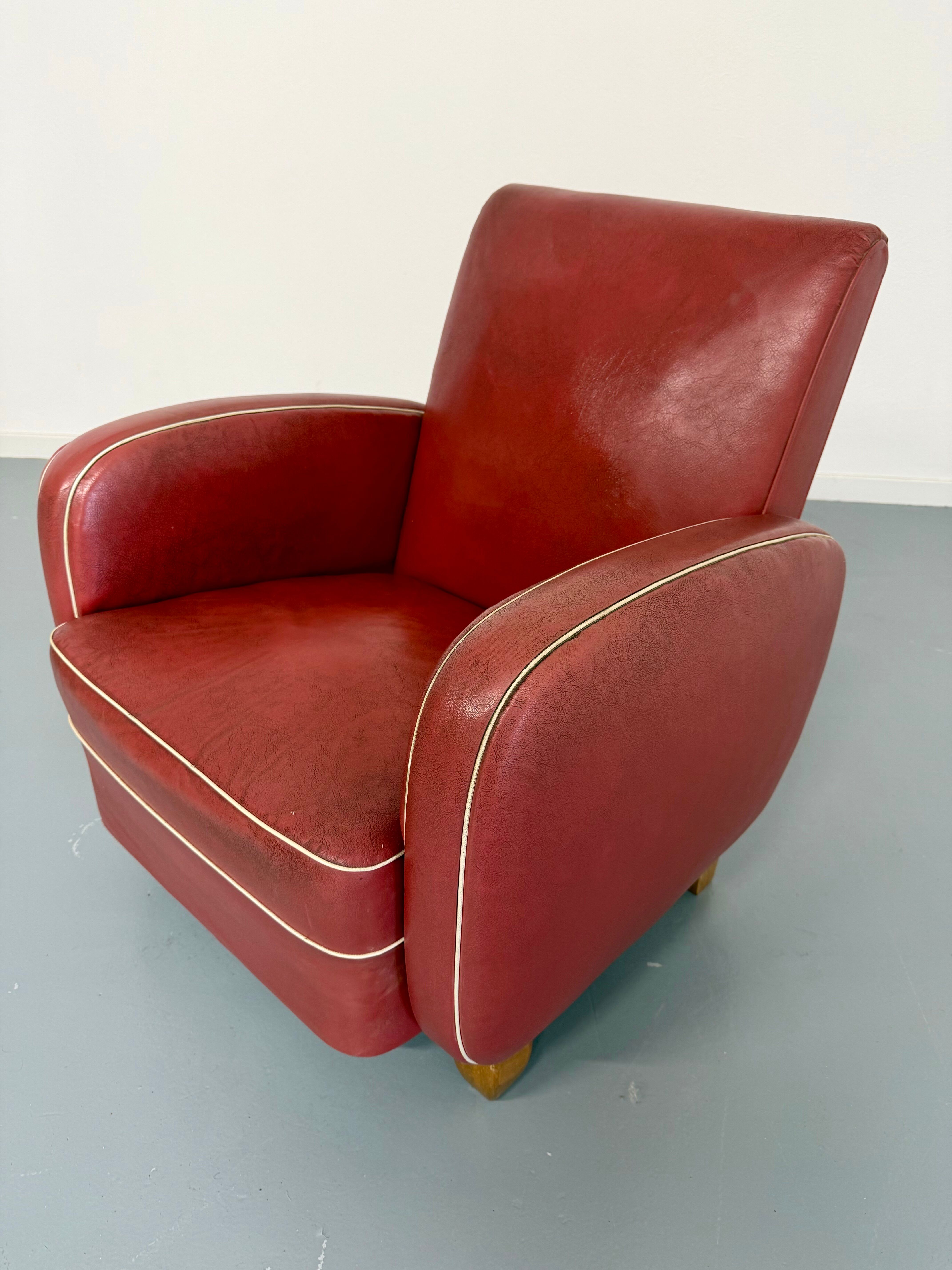 Vintage red faux leather Art Deco club chair from the 1940s/50s.