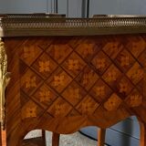Pair of bedside tables Louis XV style marquetry with shamrocks and XXth bronze