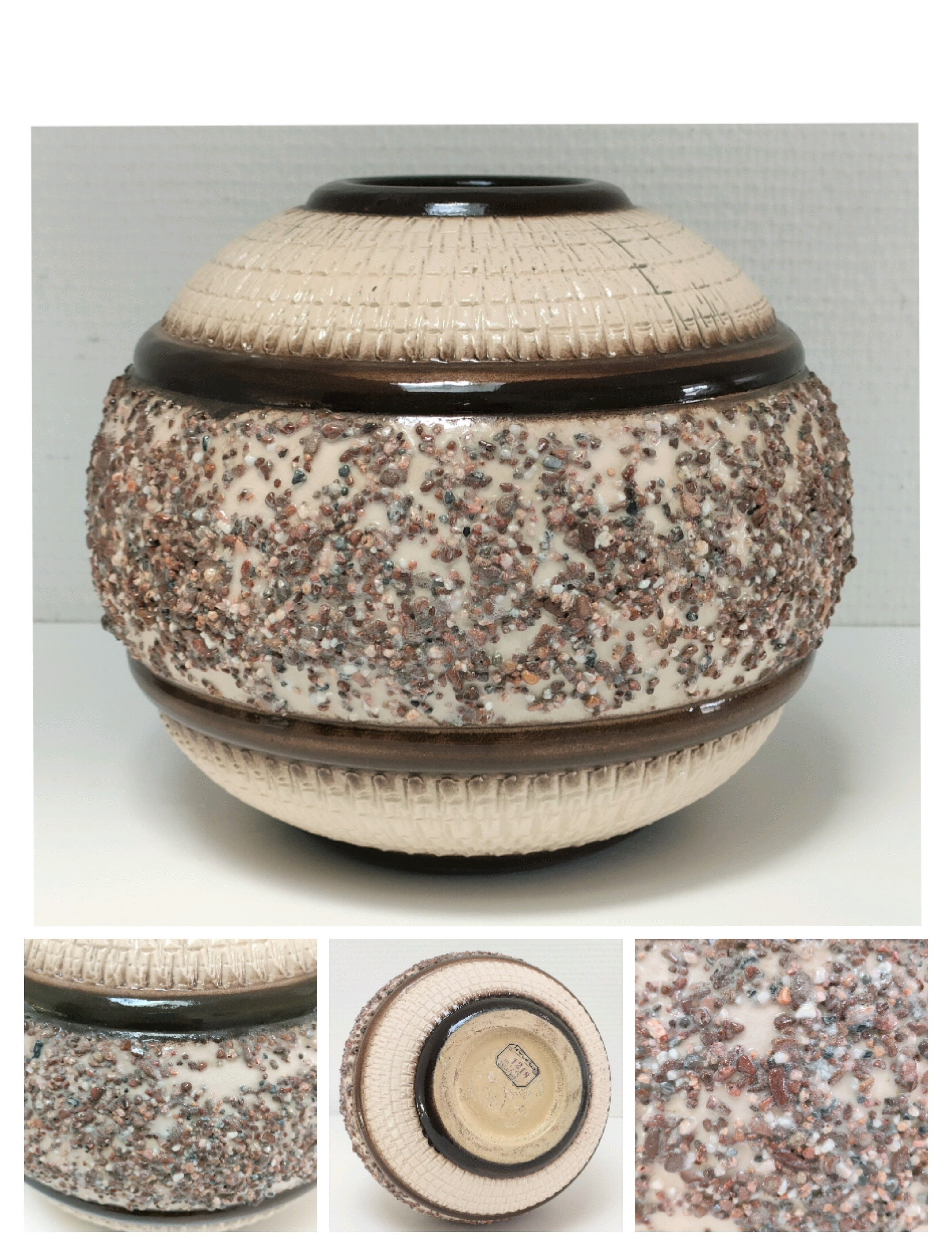 Vase boule céramique Art Déco à décor minéral