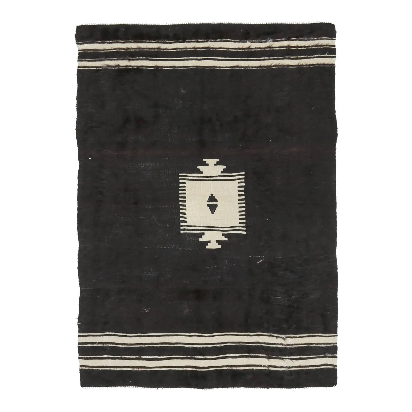 Vintage Turkish hand-knotted wool cotton brown kilim area rug 118x170