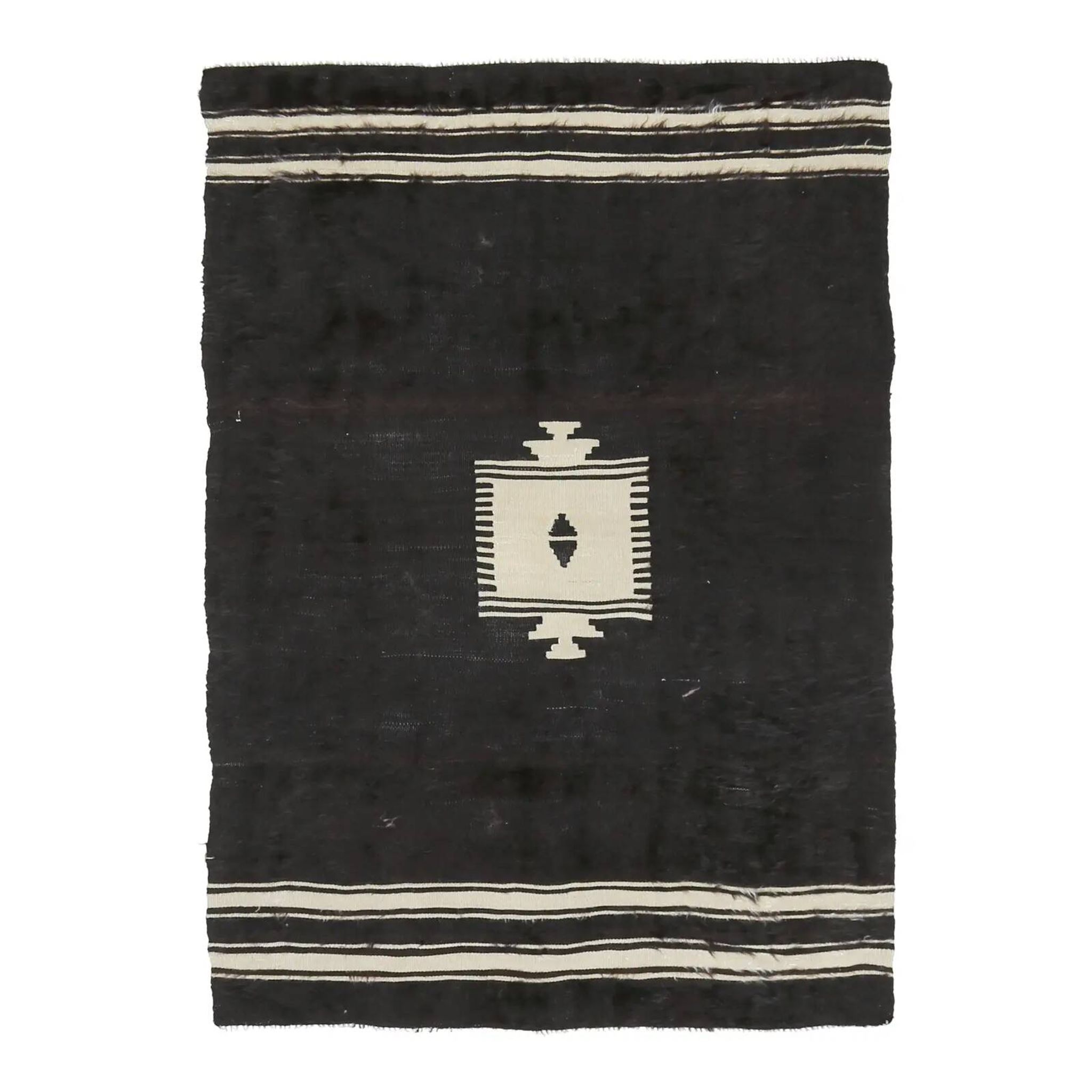 Vintage Turkish hand-knotted wool cotton brown kilim area rug 118x170