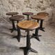 Ensemble de 6 tabourets industriels réglables Singer anciens, France, vers 1900–1930