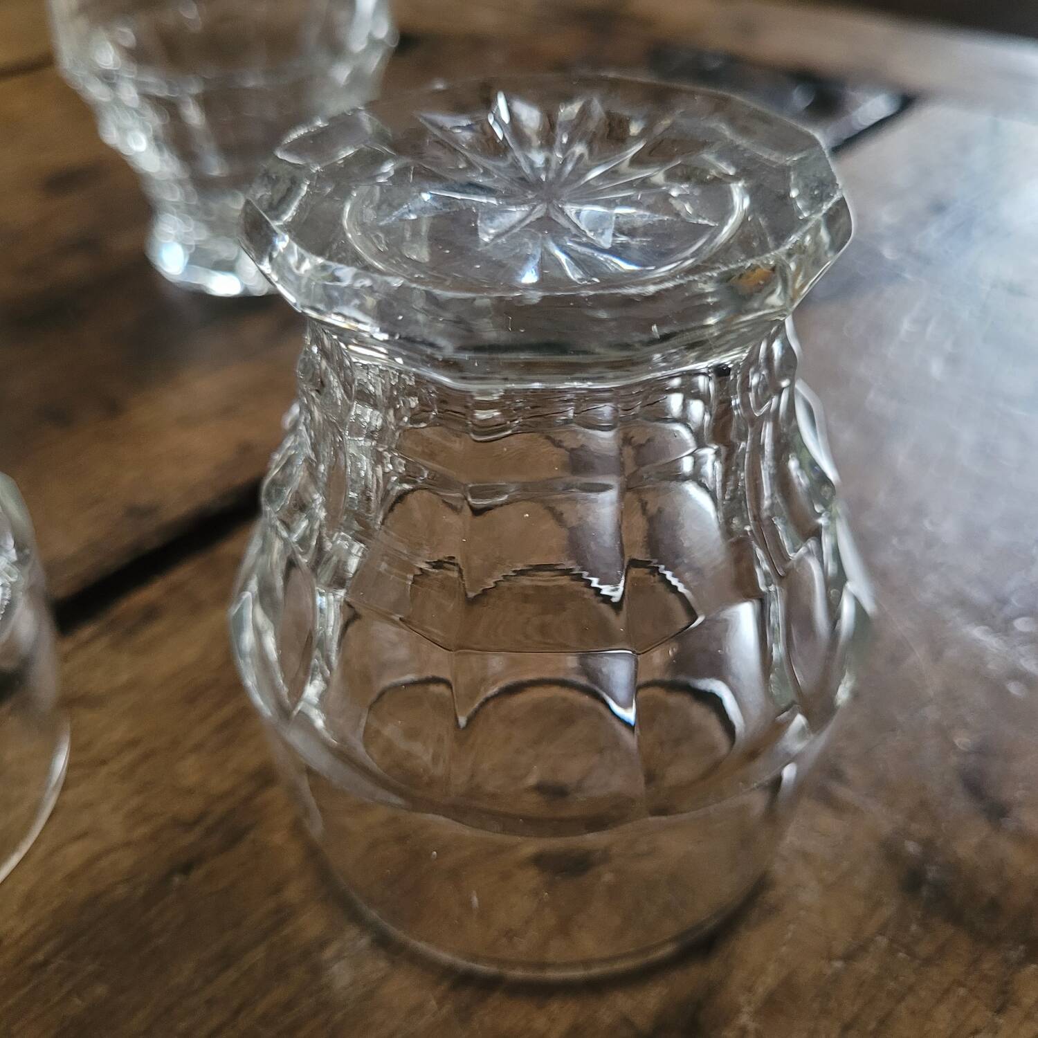 molded glass glasses with geometric decoration – France, 1950s
