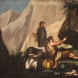 Antique Painting Pastoral Scene From The 18th Century