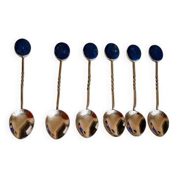 Box of 6 Solid Silver 925 Spoons & Lapis Lazuli - Morita Gil Chil