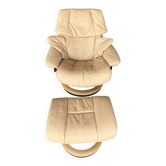 Stressless Reno Leder Sessel Garnitur Beige mit Hocker