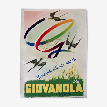 Affiche originale de publicité vintage des années 1960, Tissu pour robes de mode, Giovanola, Italie