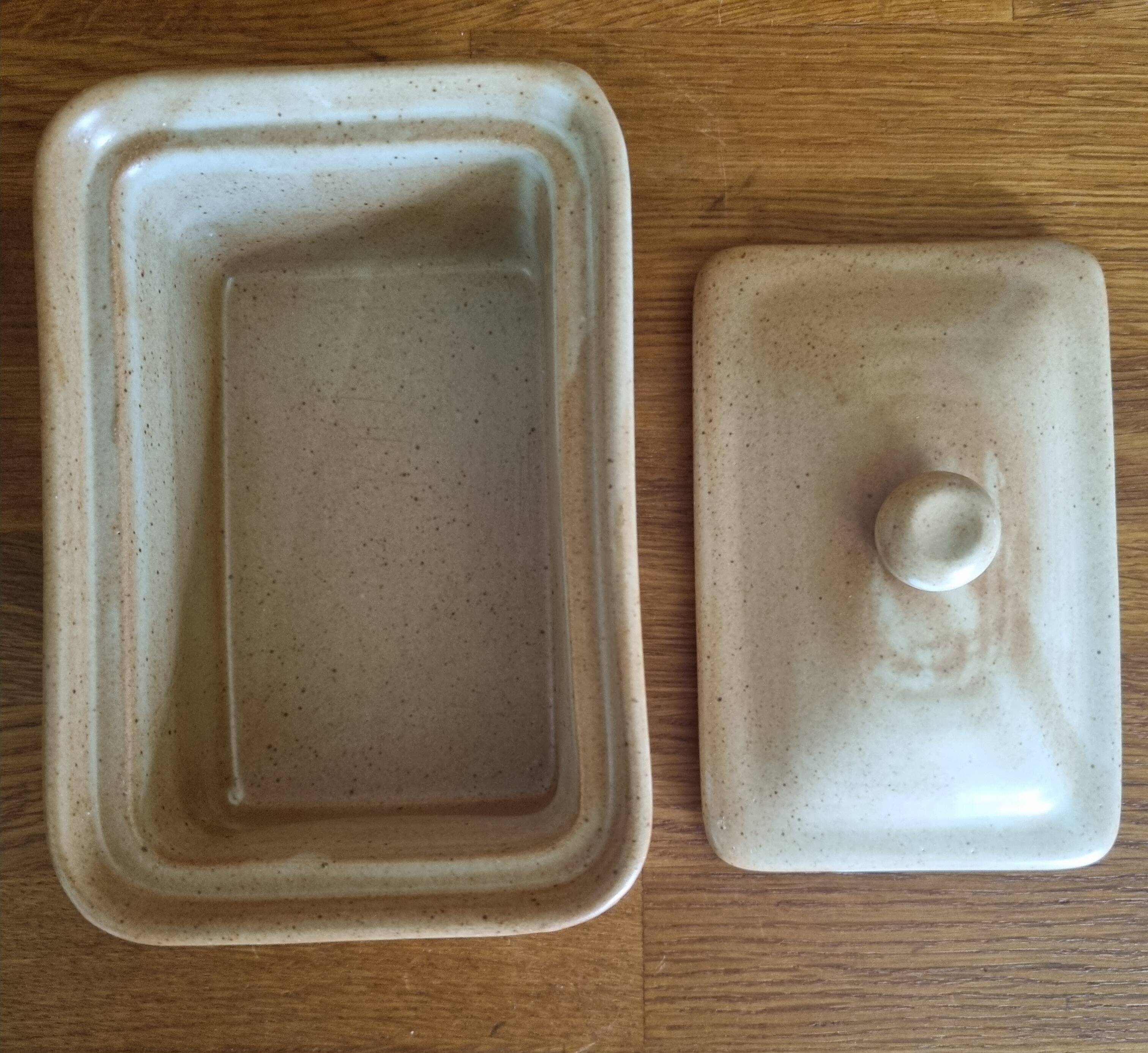 Vintage stoneware butter dish Village CNP with lid