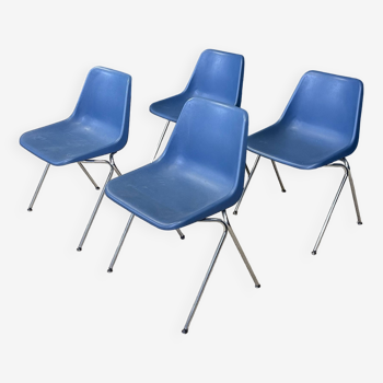 Lot de 4 chaises Polyprop bleue Robin Day pour Hille années 60 Angleterre