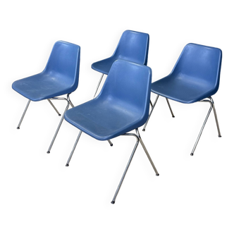 Lot de 4 chaises Polyprop bleue Robin Day pour Hille années 60 Angleterre