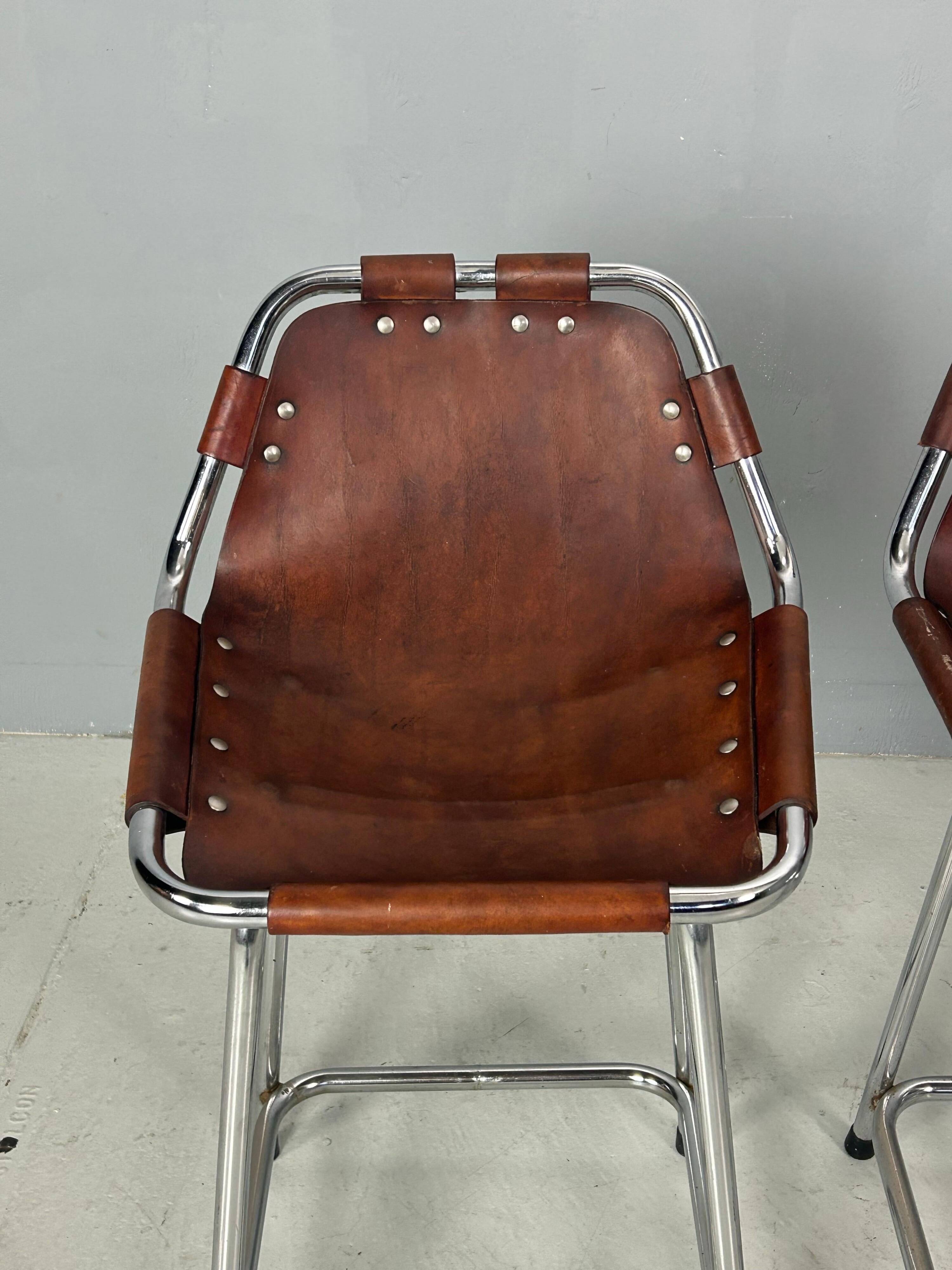 3x Leather Bar Stool for Les Arc Ski Resort, Selected by Charlotte Perriand