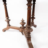 Round dining table of walnut with inlaid wood, 1890s