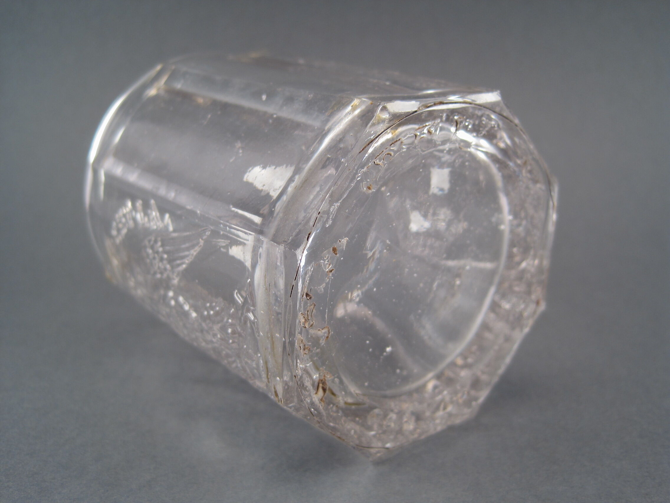 Faceted cup glass circa 1850, Napoleon III emperor, the empire is peace