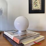 Ceiling light or wall light with white opaline glass globe, 15 cm, aluminium rose.