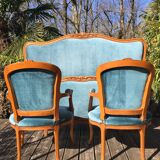 Louis XV-style basket bed and 2 convertible armchairs