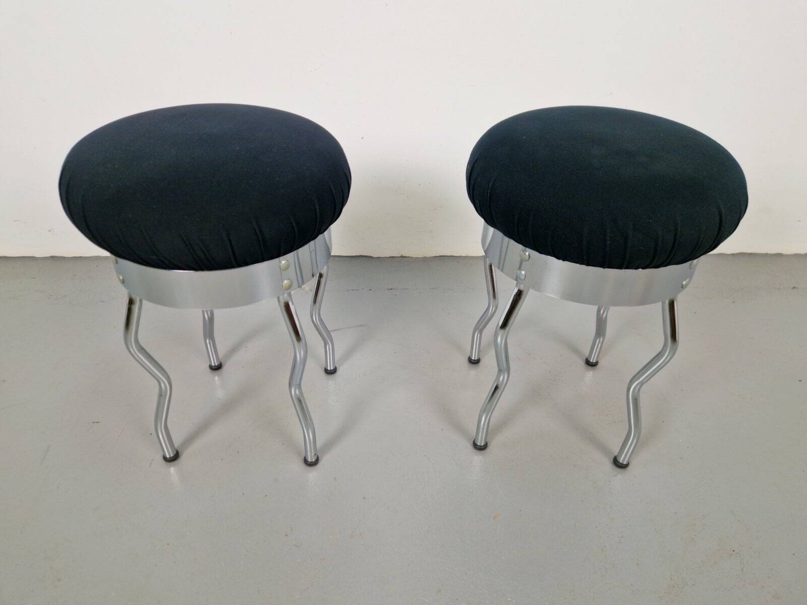 Vintage Uri Stools with Waved Chrome Legs and Black Seats by Per Ivar Ledang for Ikea, 1995, Set of 2