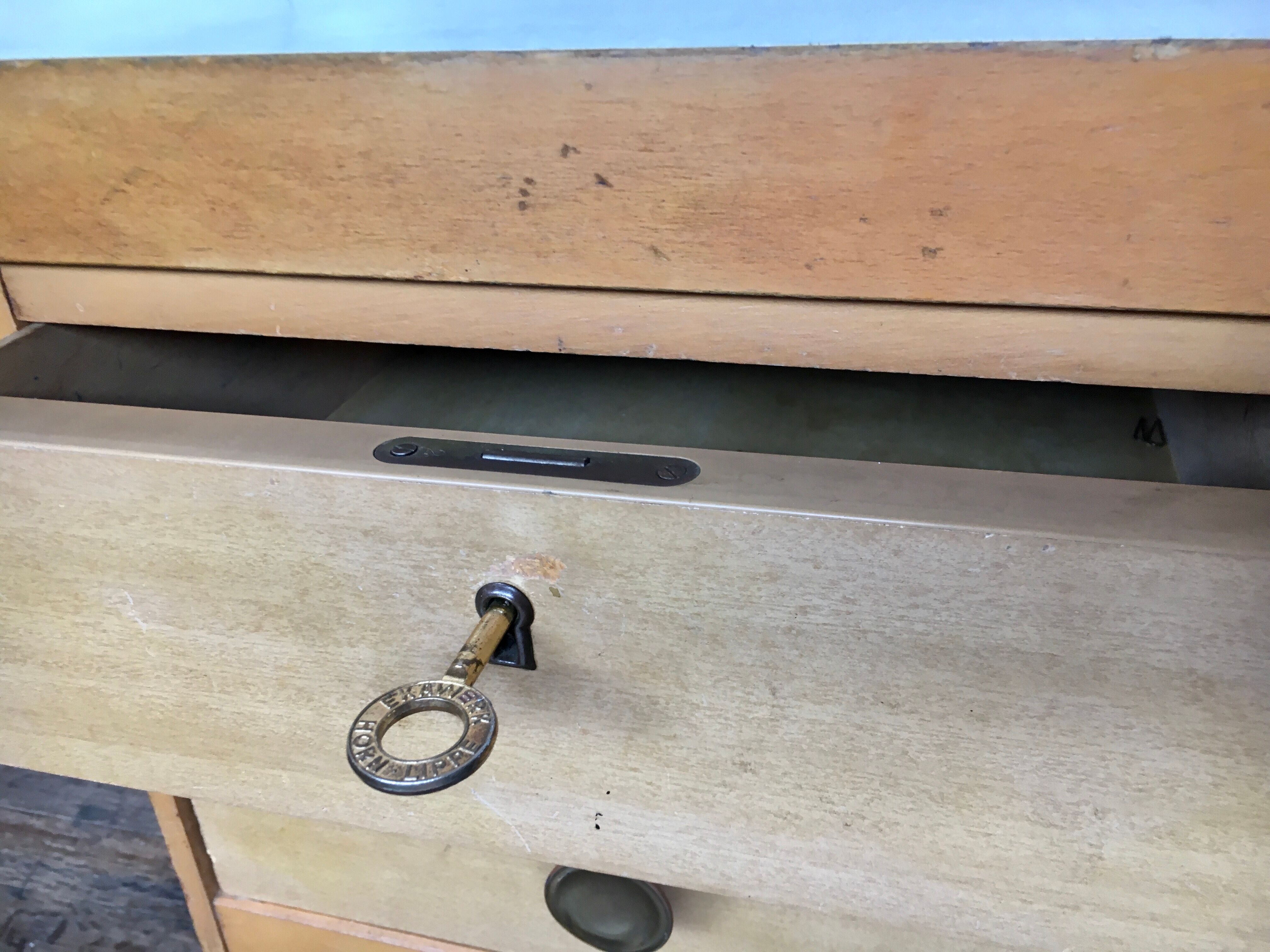 Bureau d'appoint scandinave en teck de 1950 1960 old vintage formica bleu vert