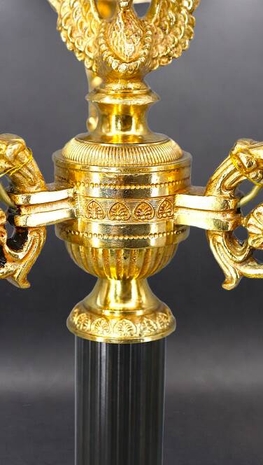 Pair of Chandeliers/Candelabra in Solid Bronze Empire Style Caramel Patina