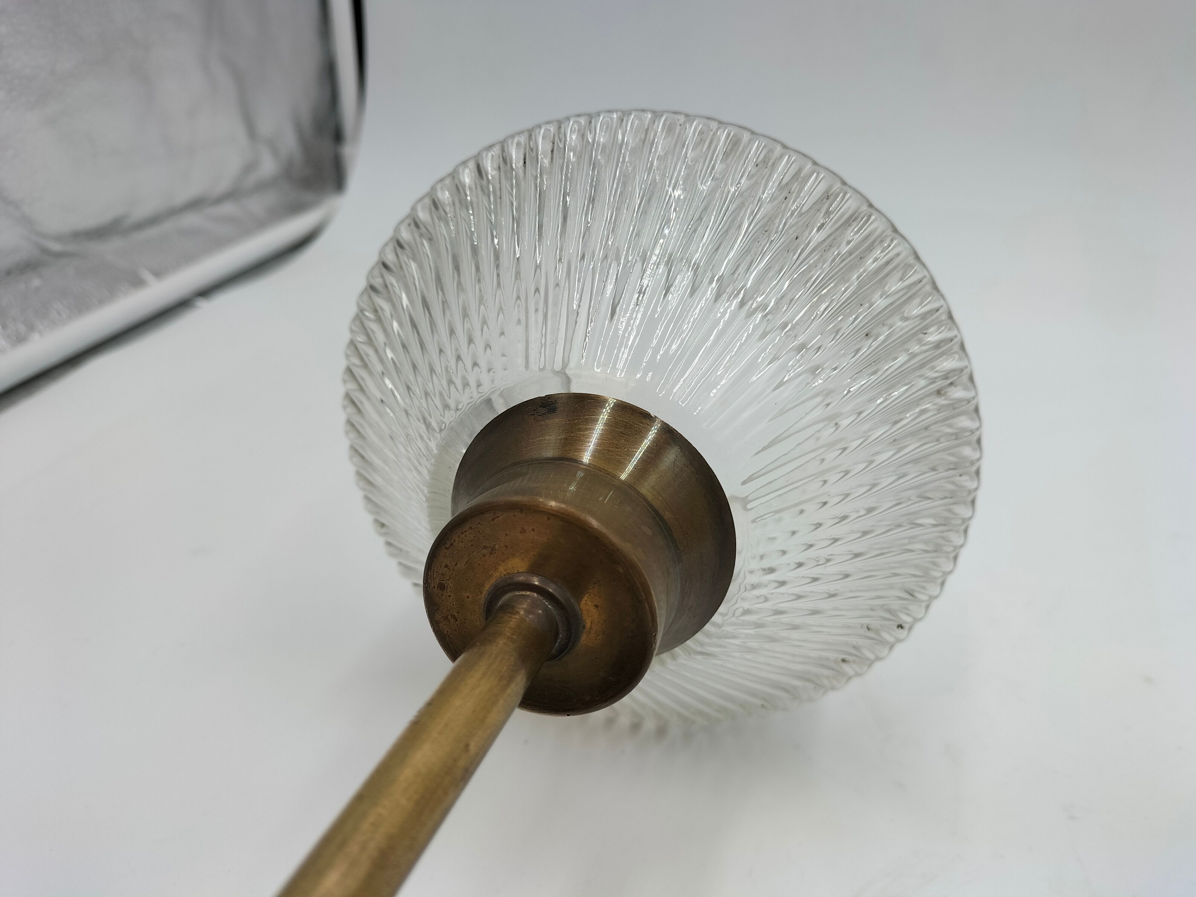Pair of brass and glass wall lamps