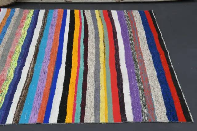 1970s Vintage Turkish Oushak Handmade Wool Cotton Blue Runner Rug 142x347